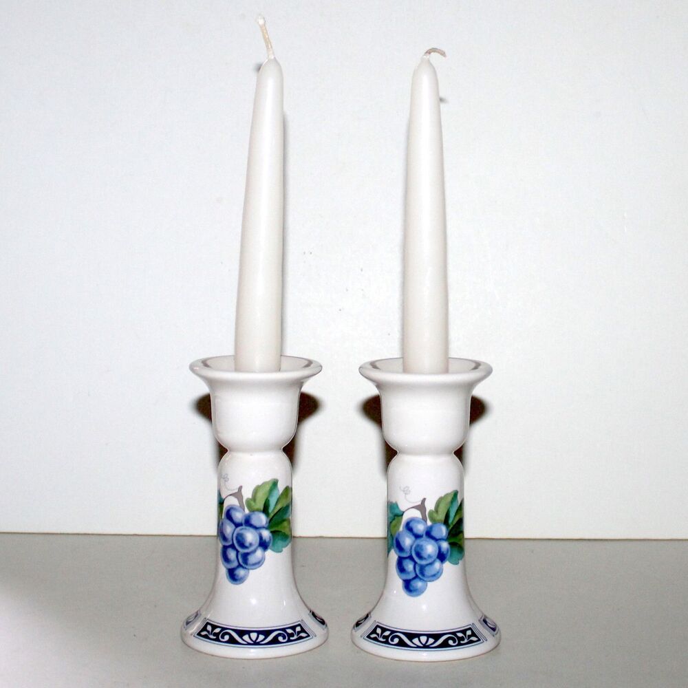 Pair Candle Holders Pfaltzgraff white ceramic Grapes grapevine table house decor